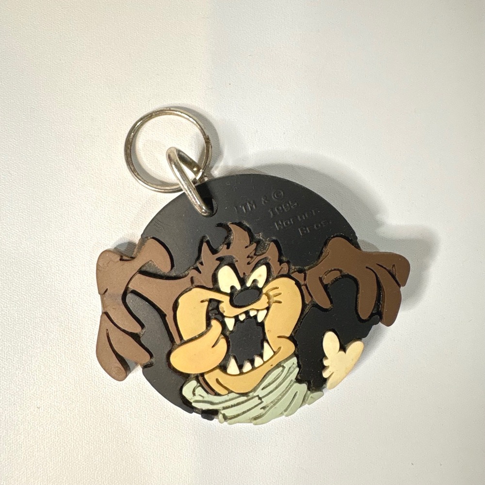 Vintage 1995 Warner Bros Looney Tunes Taz Tasmanian Devil Rubber Keychain 90s